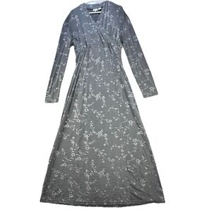 Vintage 90's Long Maxi Dress Women's Large Floral Romantic Chic Artsy LS Grey